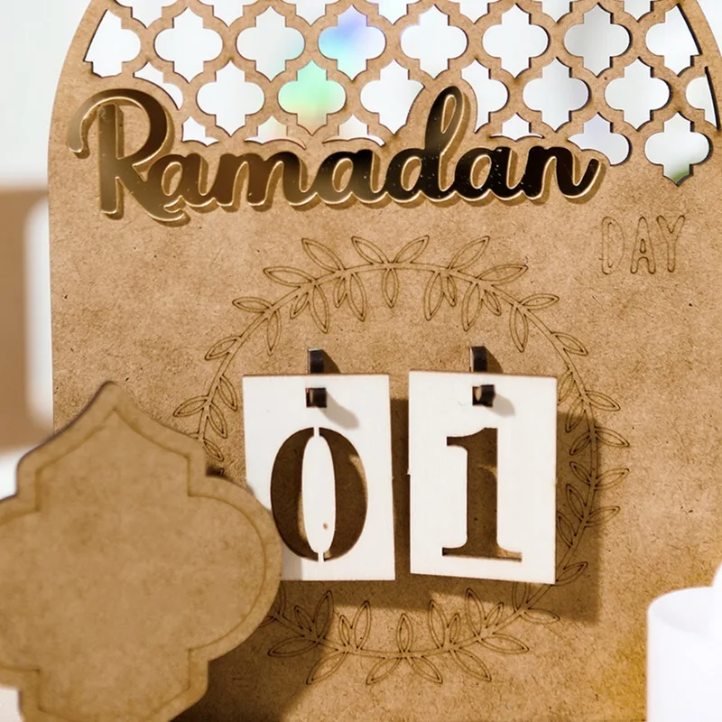 2023 Ramadan kalendarz odliczania Eid Mubarak Ornament drewniany Ramadan kalendarz muzułmańska impreza ozdobne statki Eid Al-Adha Ornament