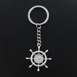 New Fashion Keychain 40x35mm Rudder Helm Anchor Ship Clock Pendants DIY Men Silver Color Car Key Chain Ring Holder For Gift