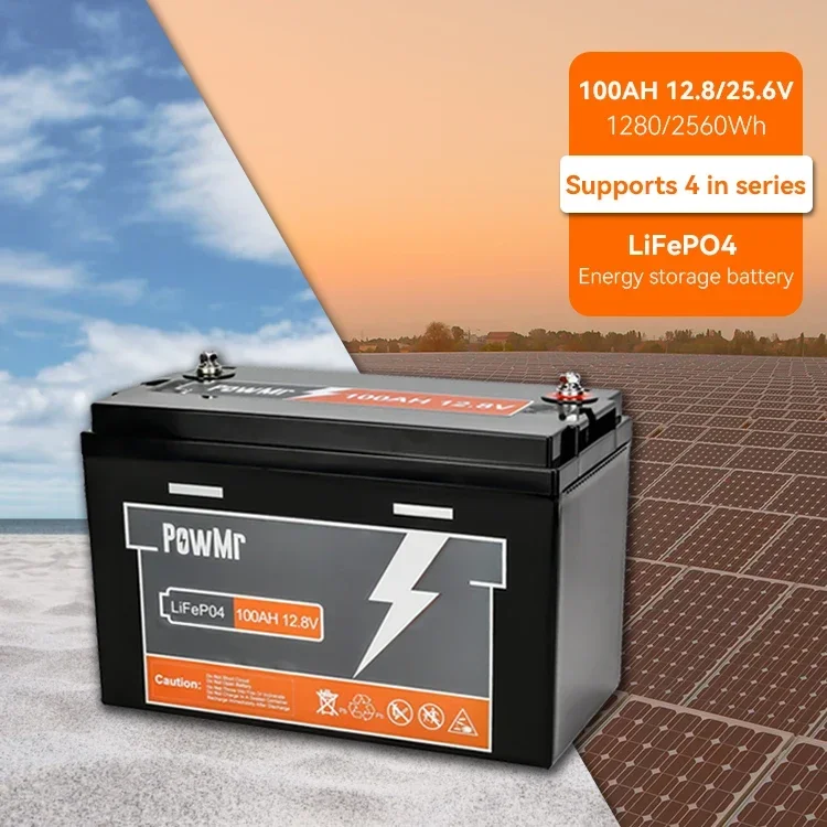 PowMr 100AH 25.6V Lithium ion Battery 2560Wh Supports 2 Units LIFePO4 Battery in Parallel for Solar System