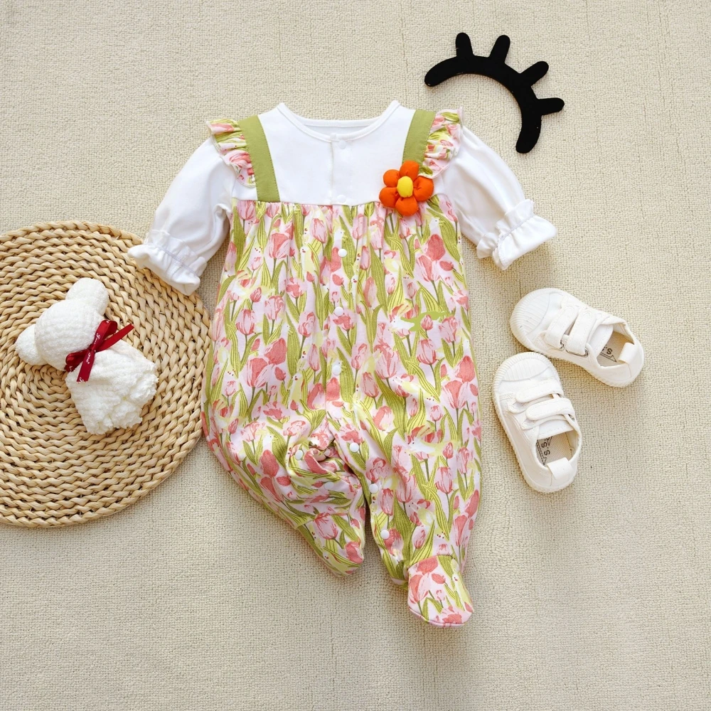 

2024 baby girl rompers cotton Spring clothes for baby girls underwear print Onesie Baby long sleeve body jumpsuits outfit 0-12M