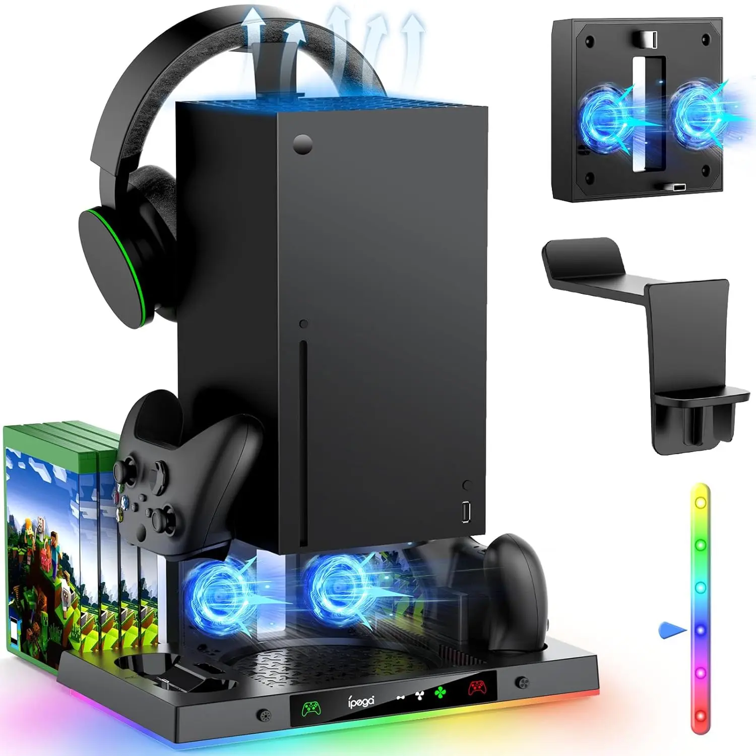 

Зарядная док-станция Ipega для Xbox серии X RGB, охлаждающая база с вентилятором, игровой контроллер с ручкой типа C, зарядное устройство с подставкой для наушников