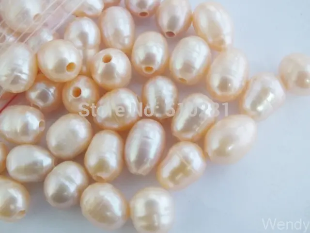 9-10MM  1000pcs   High Quality Natural Pink Rice Pearl, Loose Freshwater Pearl With 2mm Hole