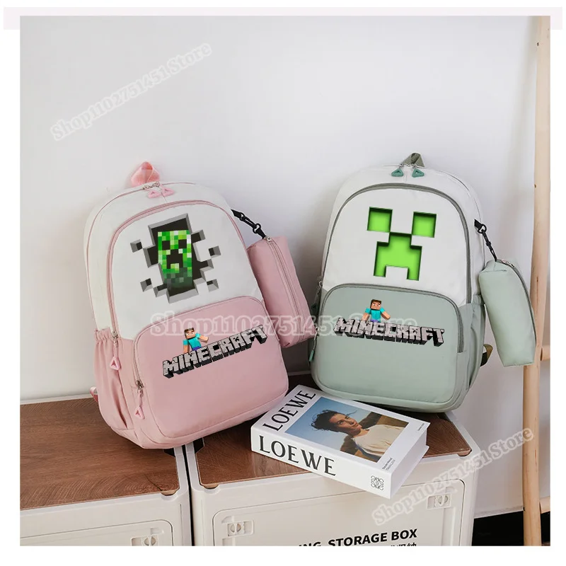 2pcs Miner Crafts Schoolbag with Pencil Case for Students Outdoor Backpack Boys Girls Book Stationery Storage School Bags Gifts view 5