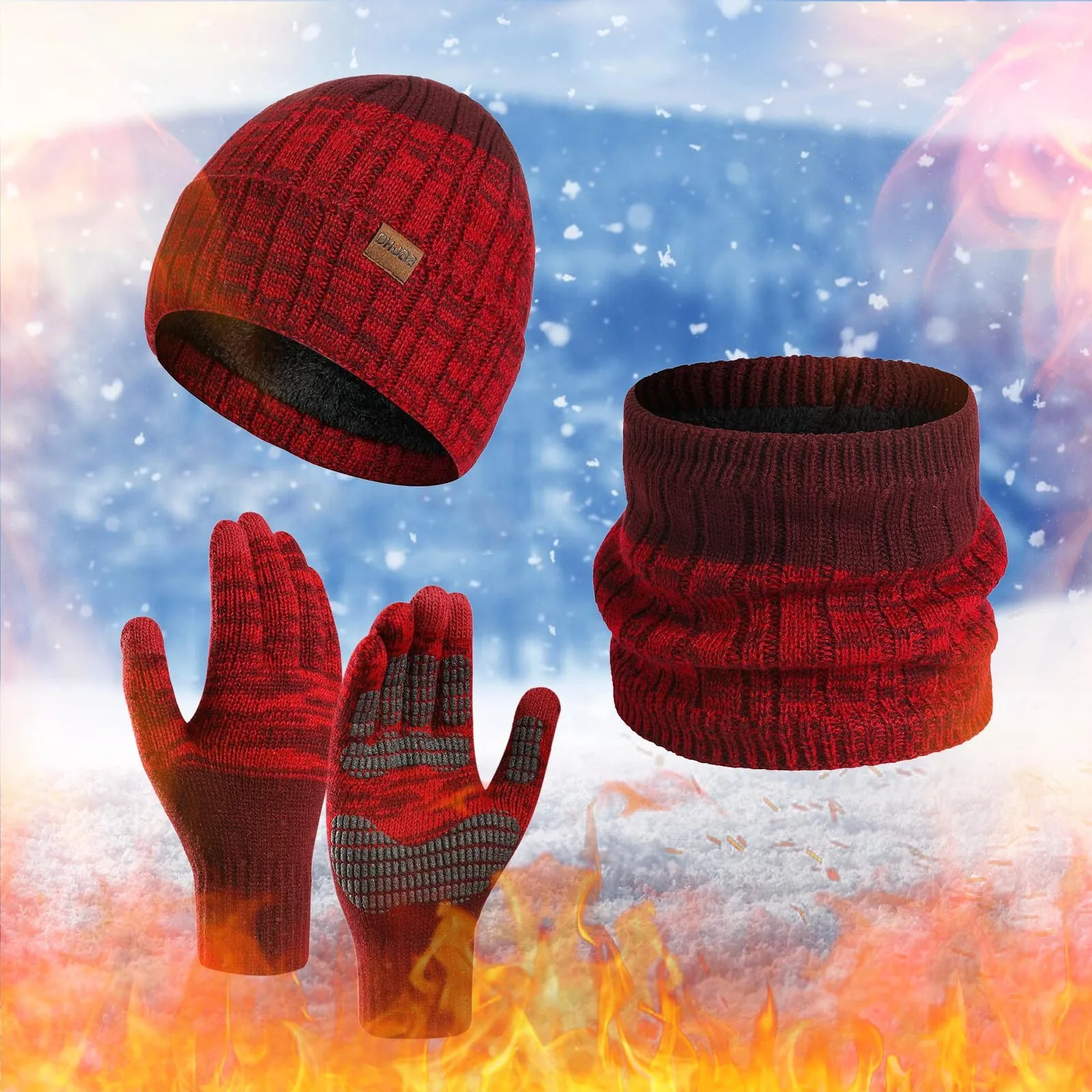 

Men's Winter Keep Warm Set Unisex Beanie Telefingers Gloves Fleece Lining Scarf Male Woolen Yarn Knitted Muffler Neck Gaiter Hat