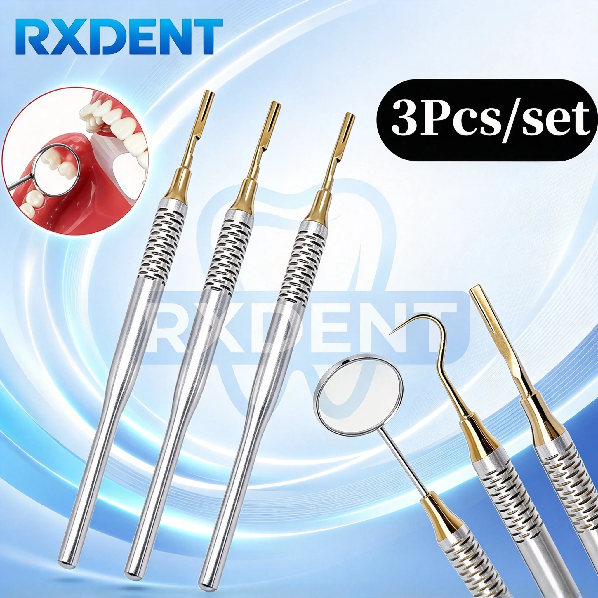 3Pcs/Set Dental Instruments Stainless Steel Straight Handle Mouth Mirror Explorer Probe Blade Dentist Teeth Cleaning Tools