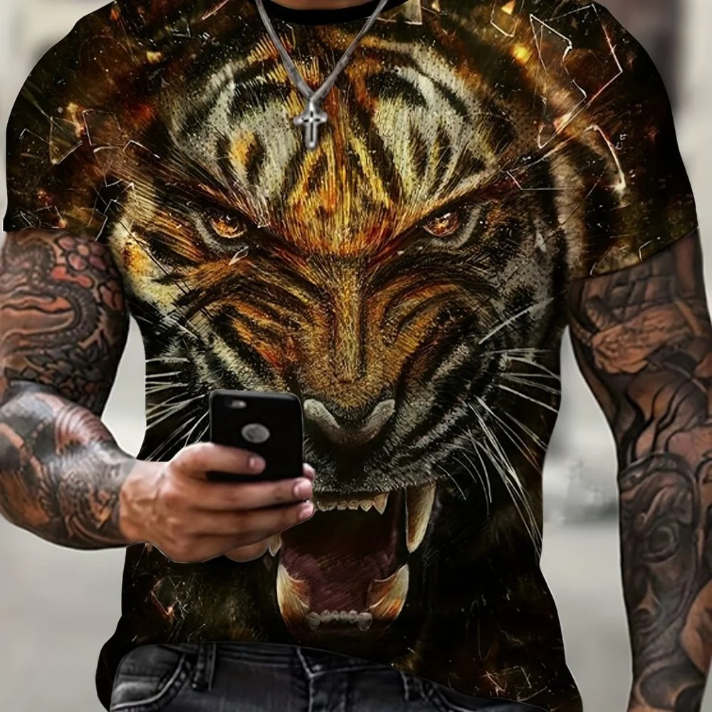 Animal T-Shirts For Men 3D Wolf Printed T Shirt For Man's Tops Tees Street Short Sleeve Oversized Tiger T-Shirt Men's Clothing