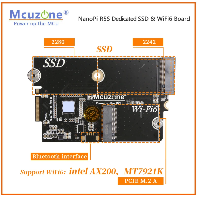 NanoPi R5S Dedicated NVME SSD & WiFi6 Board  MT7921K M.2 Debian AX200 RTL8822CE