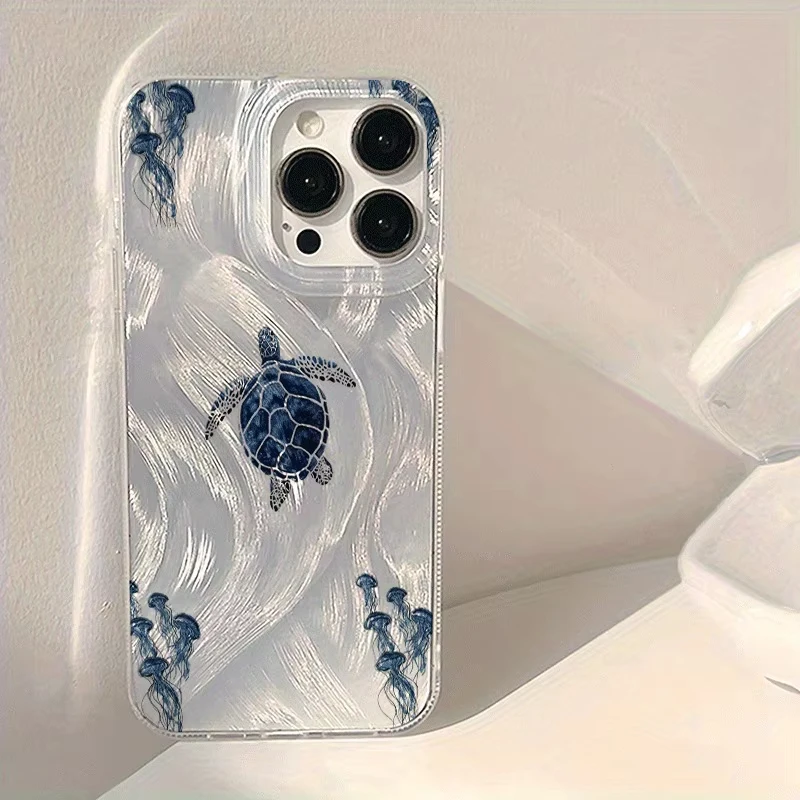 Funda de teléfono con diseño de medusas y tortuga marina para iPhone 16 15 14 Pro Max 13 12 11 XS X XR 16e 7 8 Plus SE2022 cubierta de parachoques a prueba de golpes