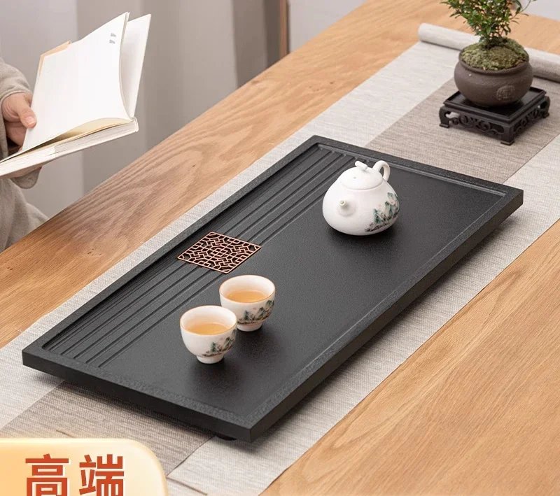 Black-gold-stone Tea Tray Tea-table Office Home Zen Decoration