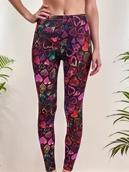 Sports Fashion Casual Red And White Heart-shaped Leggings Women's Leggings Brushed Print Exercise Stretch Cropped Pants