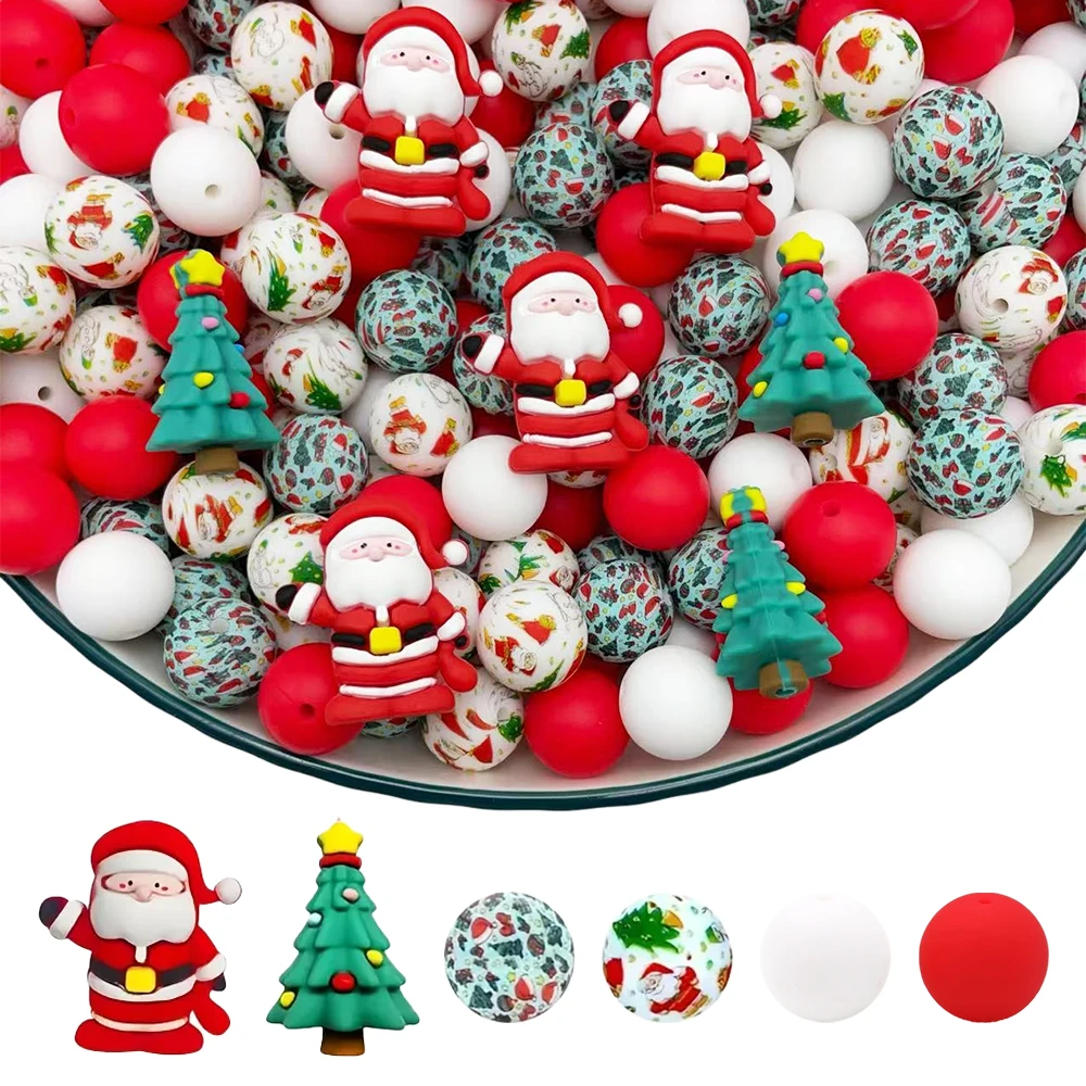 25-teiliges Silikonperlen-Set der Weihnachtsmann-Serie, perfekt für DIY-Handarbeiten wie Schlüsselanhänger, Halsketten, Armbänder usw.