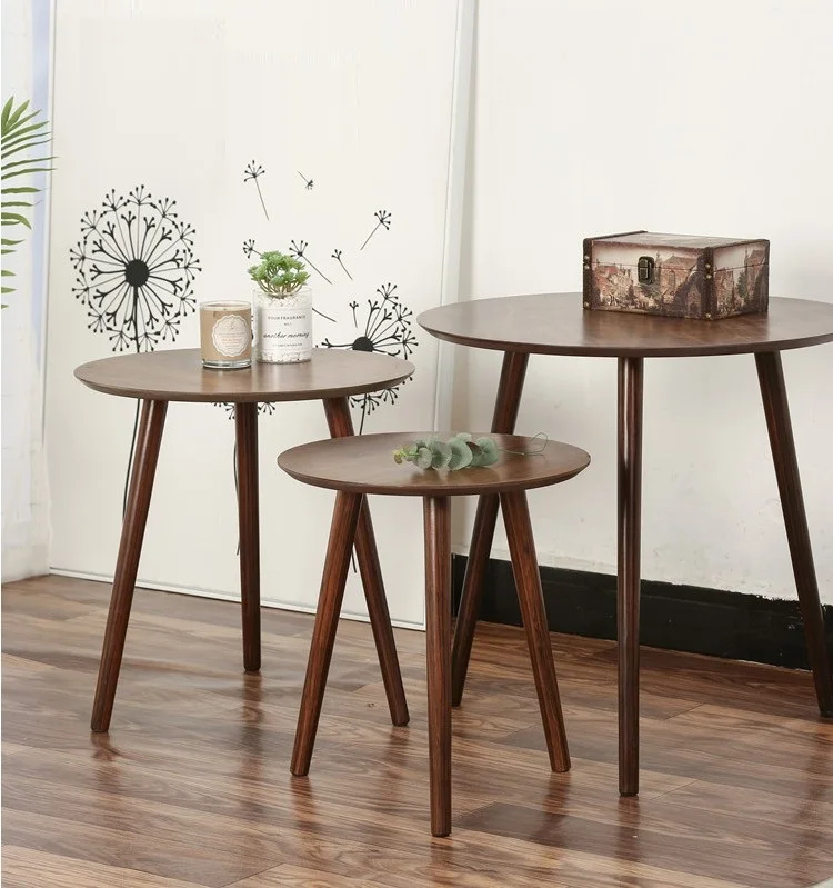 Solid Wood Nordic Conner Table, Living Room Round Simple Tea Table, Wooden Balcony Small Coffee Table