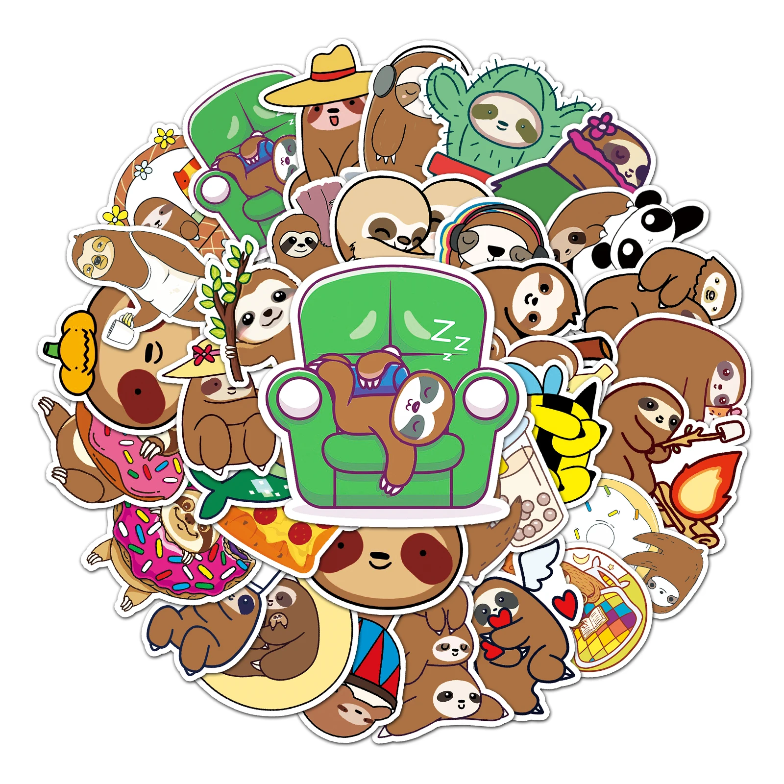 50Pcs Sloth series Cartoon Cute Waterproof Sticker Skateboarding Snowboard Retro Vinyl home decal Sticker