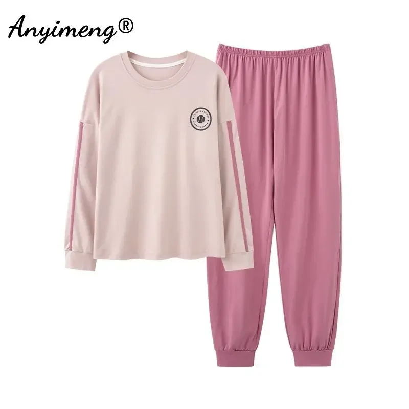 2XL 3XL 4XL Autumn Winter Cotton Fashion Sporty Womens Pink Pajamas Set Elegant Tennis Sleepwear for Girls Elegant Woman Pijamas