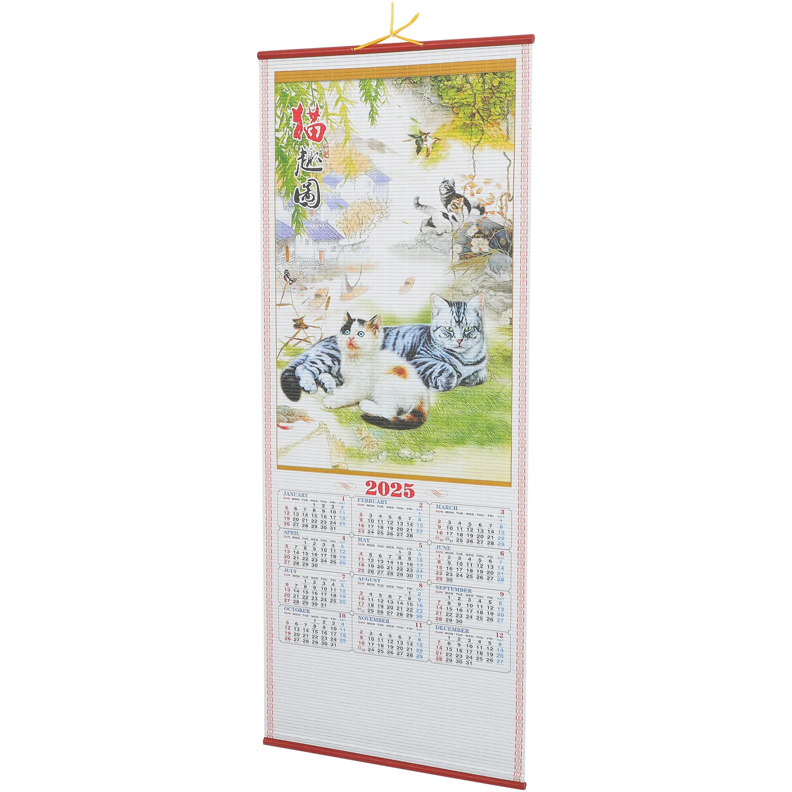 Imitation Rattan Hanging Scroll Calendar Wall Lunar Clear Printed Paper Family for Office