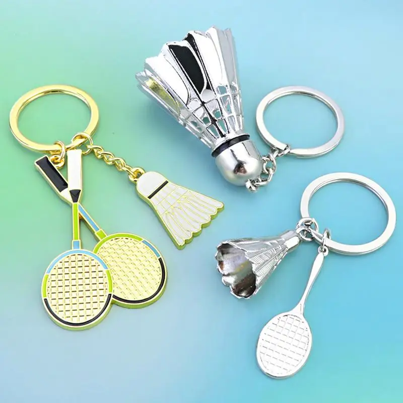 Creative Metal Badminton Racket Pendant Keychain Mini Shuttlecock Sports Keyrings Gift Backpack Purse Key Holder Accessories