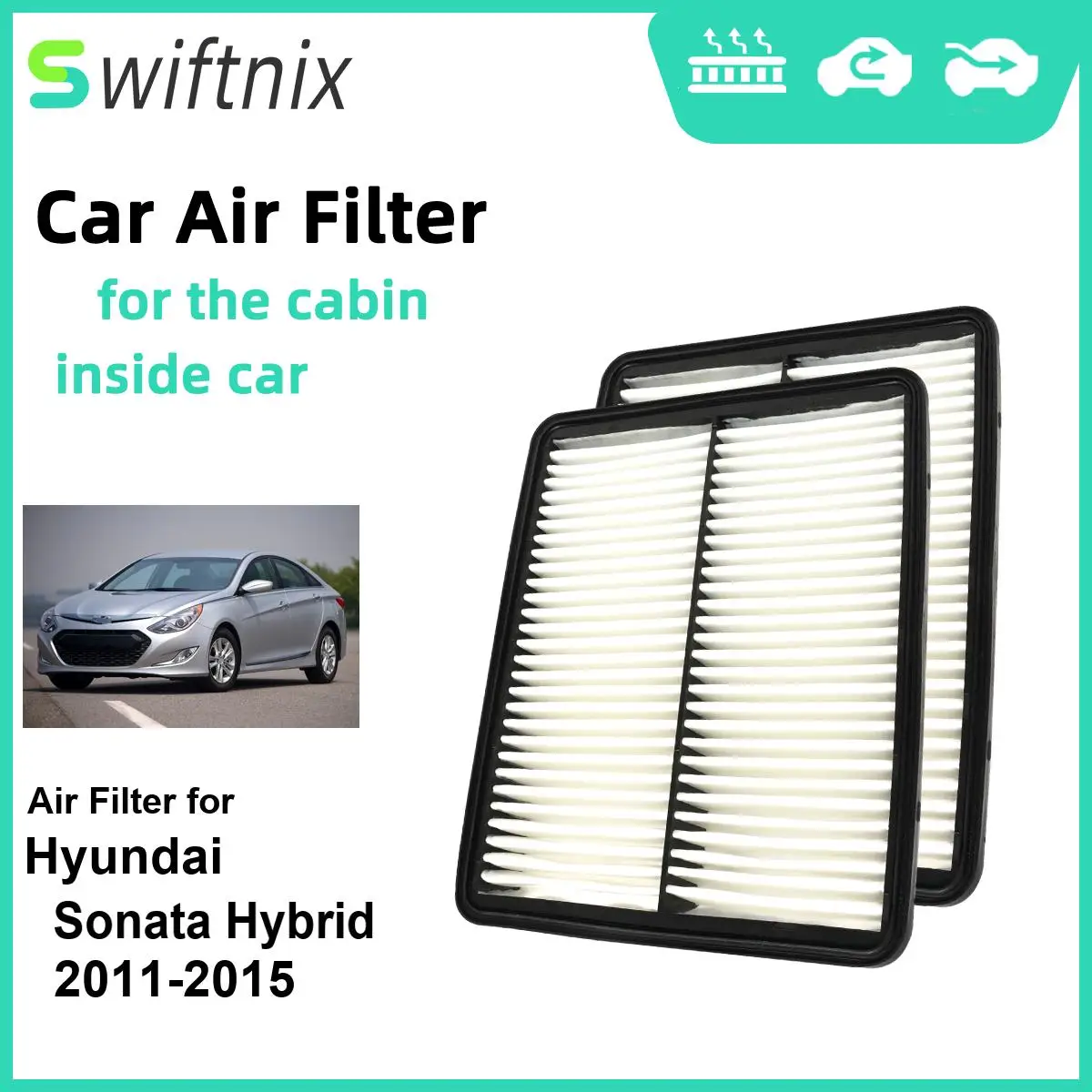 2PCS EngineAir Filter Calm Carbon Fiilter Cabin for Hyundai Sonata Hybrid 2011-2015 CA10881 28113-2P100 28113-3S100