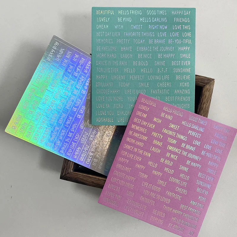 3 Sheet Retro Love Phrase Word Stickers Junk Journal Colorful Laser Quote Stickers Collage DIY Album Scrapbooking Supplies