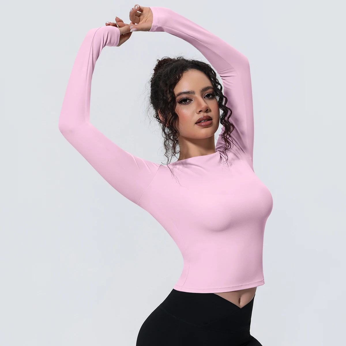 1 Stück Schlankes Casual Sommer Yoga Langarm-Oberteil für Damen, Fitness-Sport-Laufshirt mit Schnelltrocknung, Einfarbiges Trainingsshirt – Detail 39