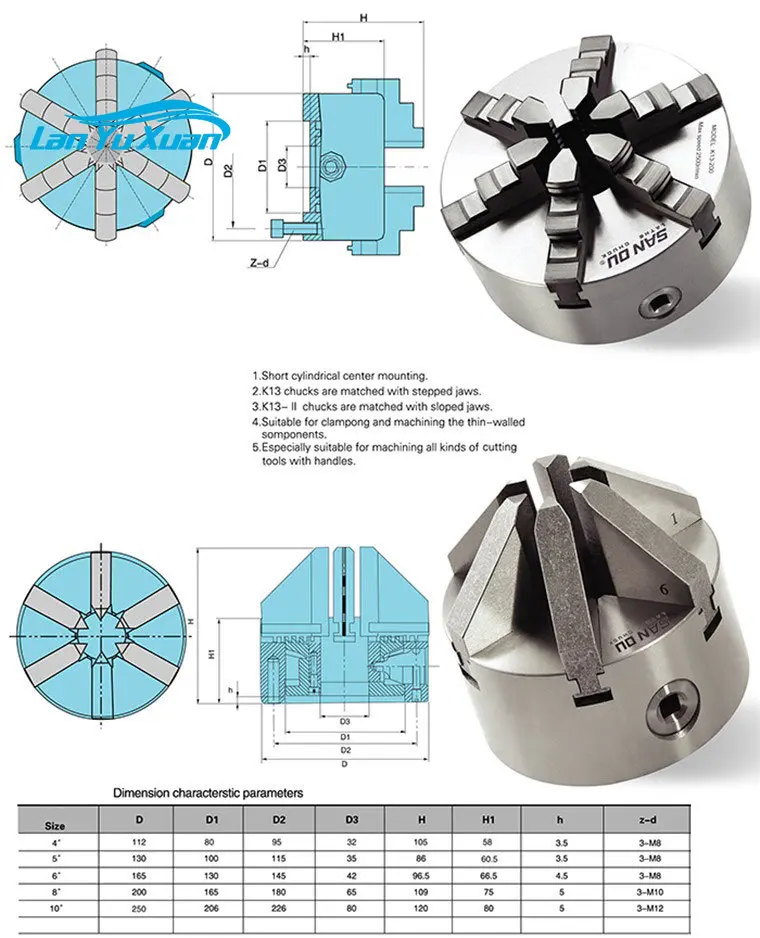 Lathe Chuck 200mm 6 Jaw Chuck Lathe Self-Centering Chuck K13-200 With Hardened Steel For Mini Lathe