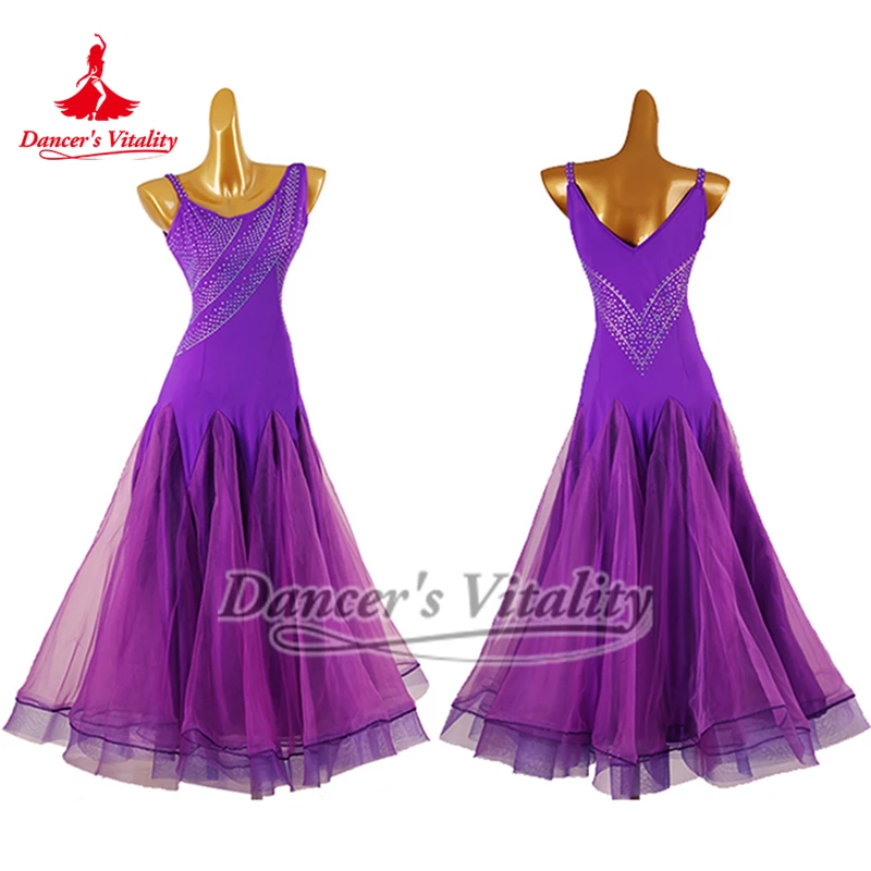 Purple Standard Social Dance Sleeveless Big Swing Dresses Adult Children and Adolescents Waltz Foxtrot Tango Clothing Customize