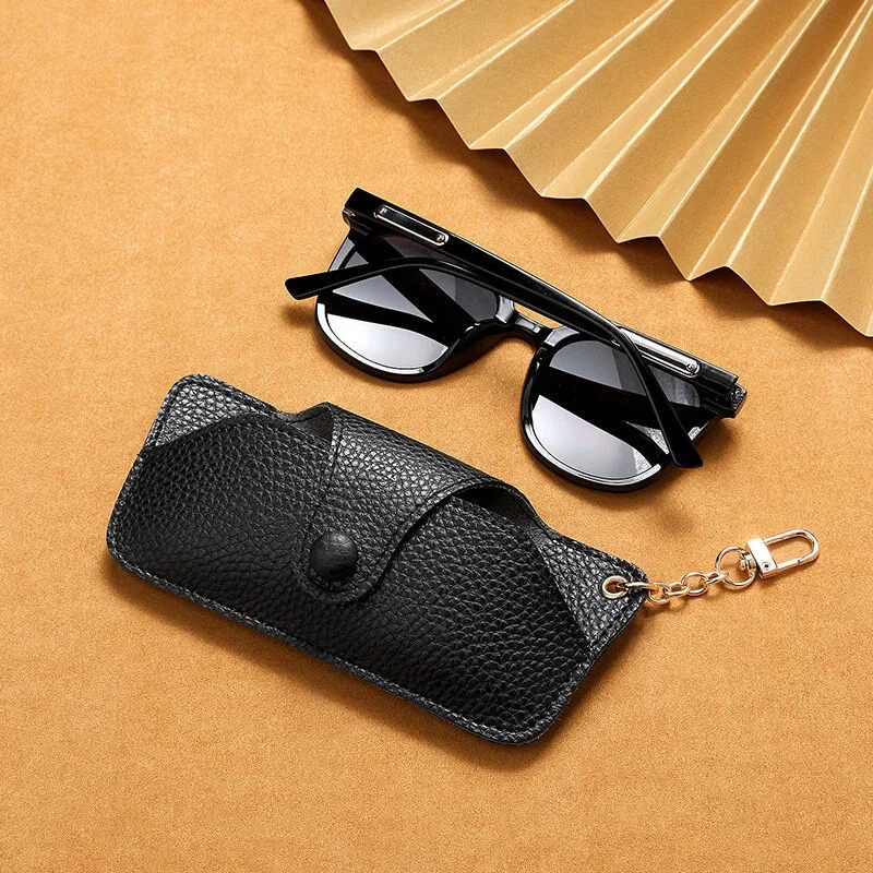 

Portable Retro Handmade PU Leather Glasses Bag with Lanyard Hanging Sunglasses Case Simple Glasses Storage Box Sunglasses Case