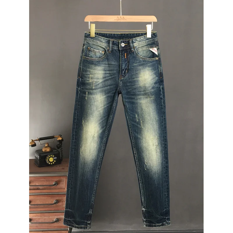 

Heavy duty jeans for men, retro trend, slim fit, small straight leg, 2025 autumn new style, trendy brand, American style pants