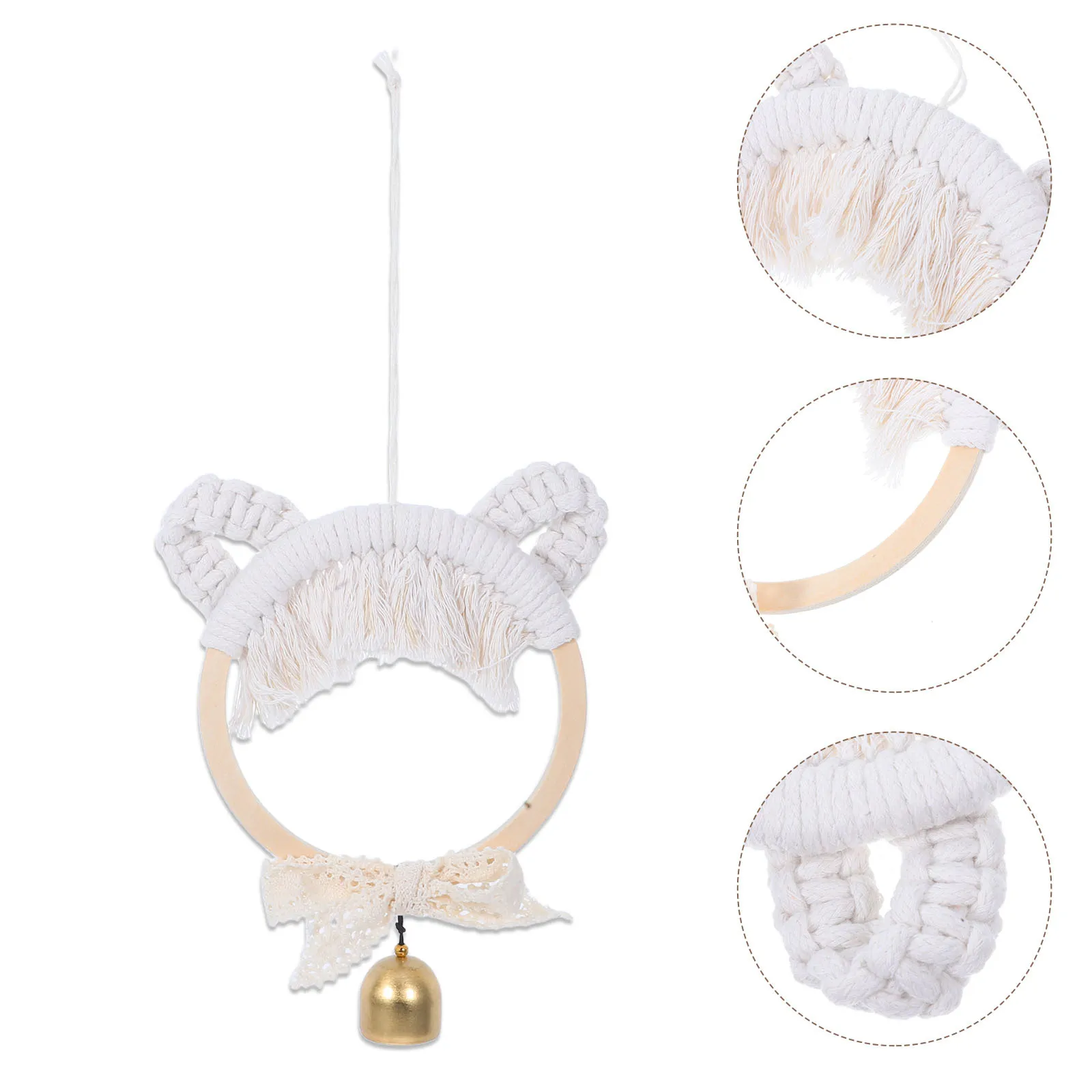 

DIY Nordic Style Woven Cat Bell Decor Handcrafted Wall Hanging Ornament for Home Cozy Craft Decoration Feline Accessory