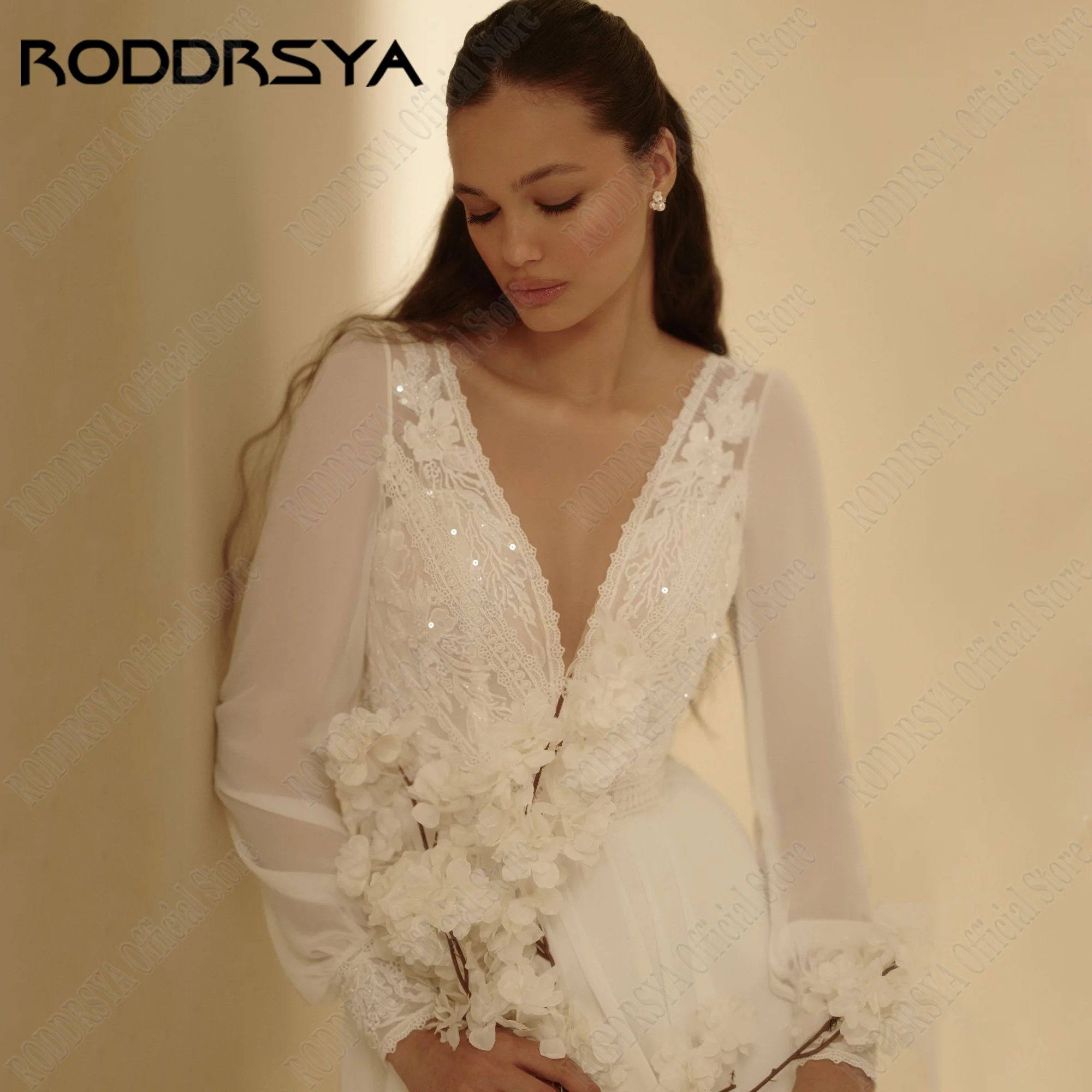 RODDRSYA O-hals pofmouwen trouwjurk voor vrouw chiffon A-lijn rugloze elegante applique bruidsjurk Vestidos De Novias 2024RODDRSYA O-hals Puff Mouwen Bruidsjurk Voor Vrouw Chiffon A-Lijn Backless Elegante Applique Brui