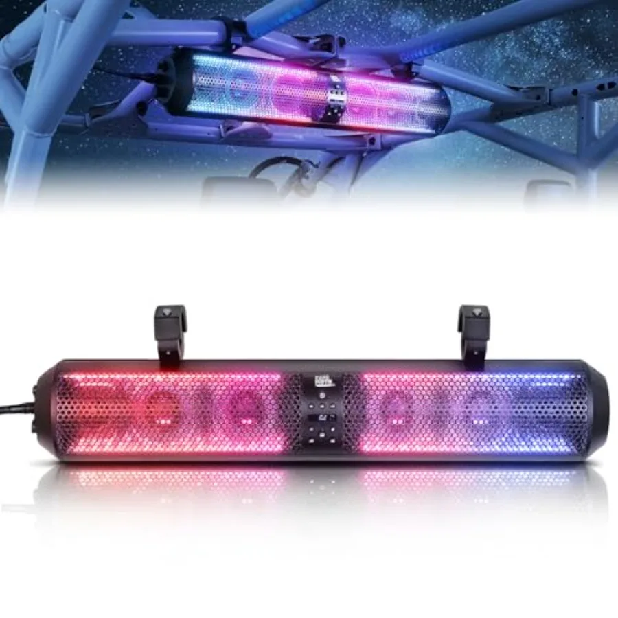 

UTV Sound Bar 28 Inch ATV Soundbar 4X Subwoofers LED Party Lights Bluetooth Golf Cart Sound Bar 2X Tweeters Compatible with Pol