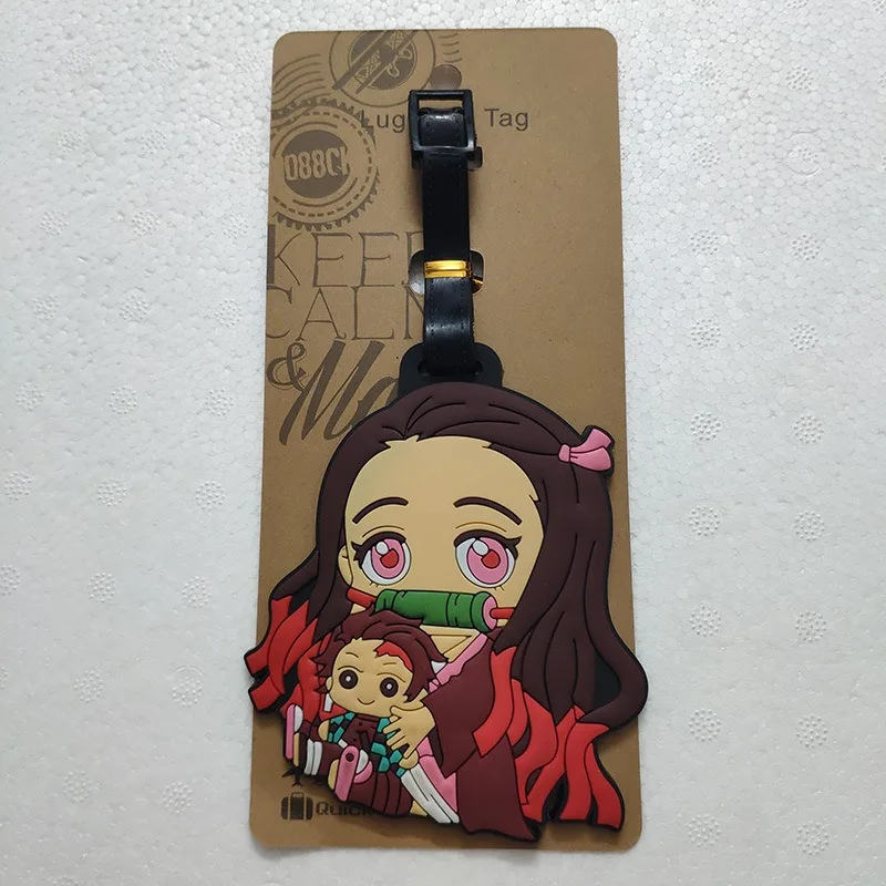 Demon Slayer Anime Figures Nezuko Tanjirou Zenitsu Inosuke Kyoujurou Giyuu Luggage Tag Kawaii Pendant Model Toys Children Gift