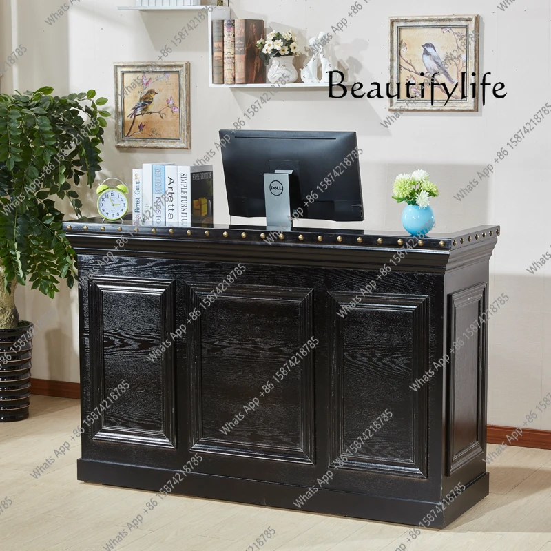 HN Vintage checkout page Clothing shop Bar barber shop American style old solid wood reception desk
