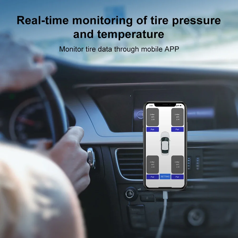 Car TPMS Tire Pressure Monitoring System Bluetooth 5.0 Mobile Phone Display Motorcycle Car Tyre Pressure Sensor for lOS Android