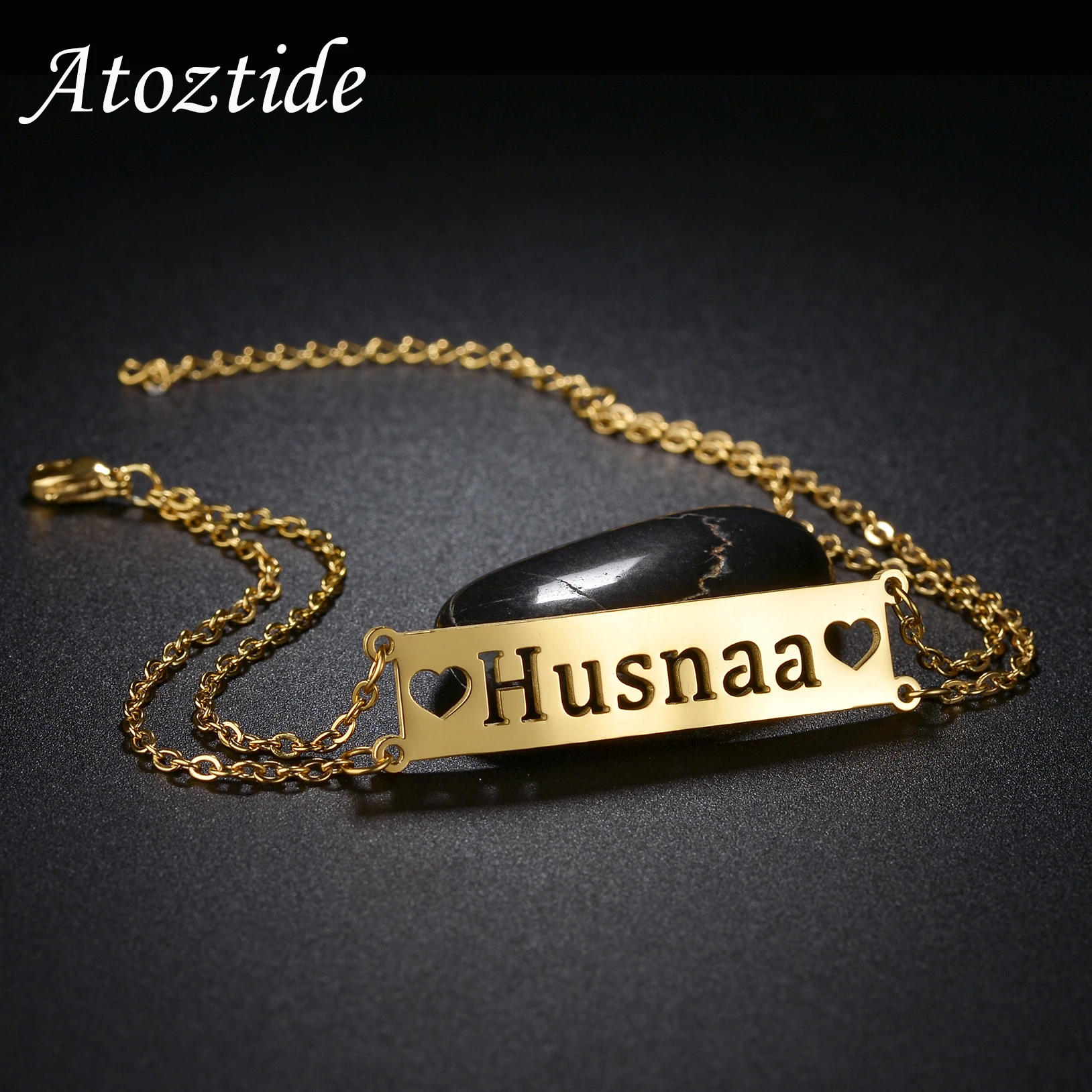 

Atoztide Personalized Custom Hollow Name Heart Bracelet for Women Stainless Steel Charms Handmade Link Chain Bangle Jewelry Gift