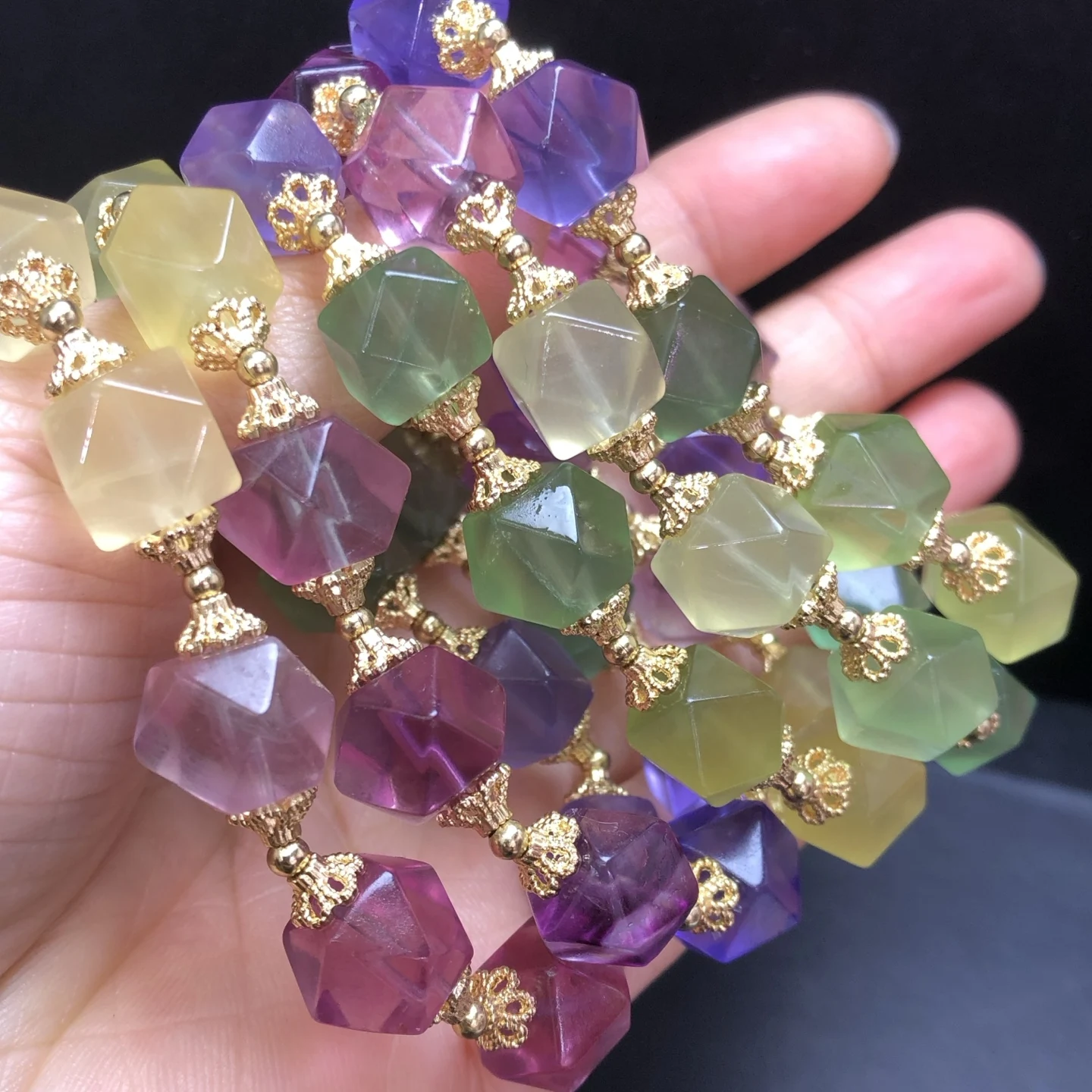 

1 Pc Fengbaowu Colorful Fluorite Bracelet 10MM Octagonal Beads Reiki Healing Stone Jewelry Gift For Women Men