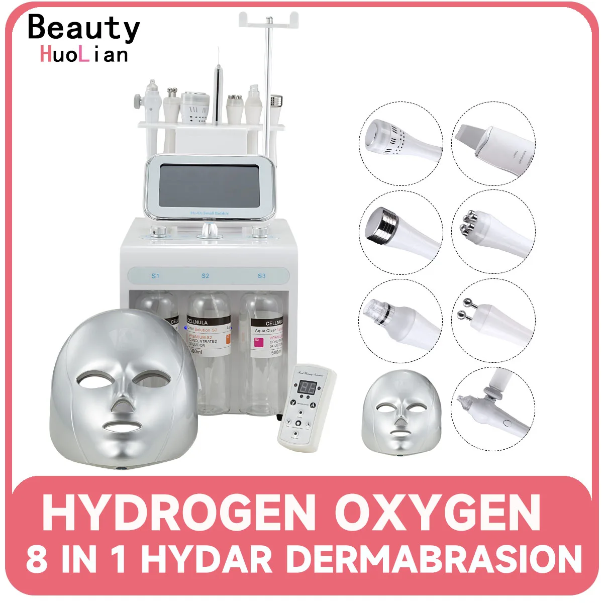 

Multifunction 8 In 1 Skin Care Device Anti Aging Small Bubble H2O2 Hydrogen Oxygen Jet Beauty Machine With Led Mask for Salon