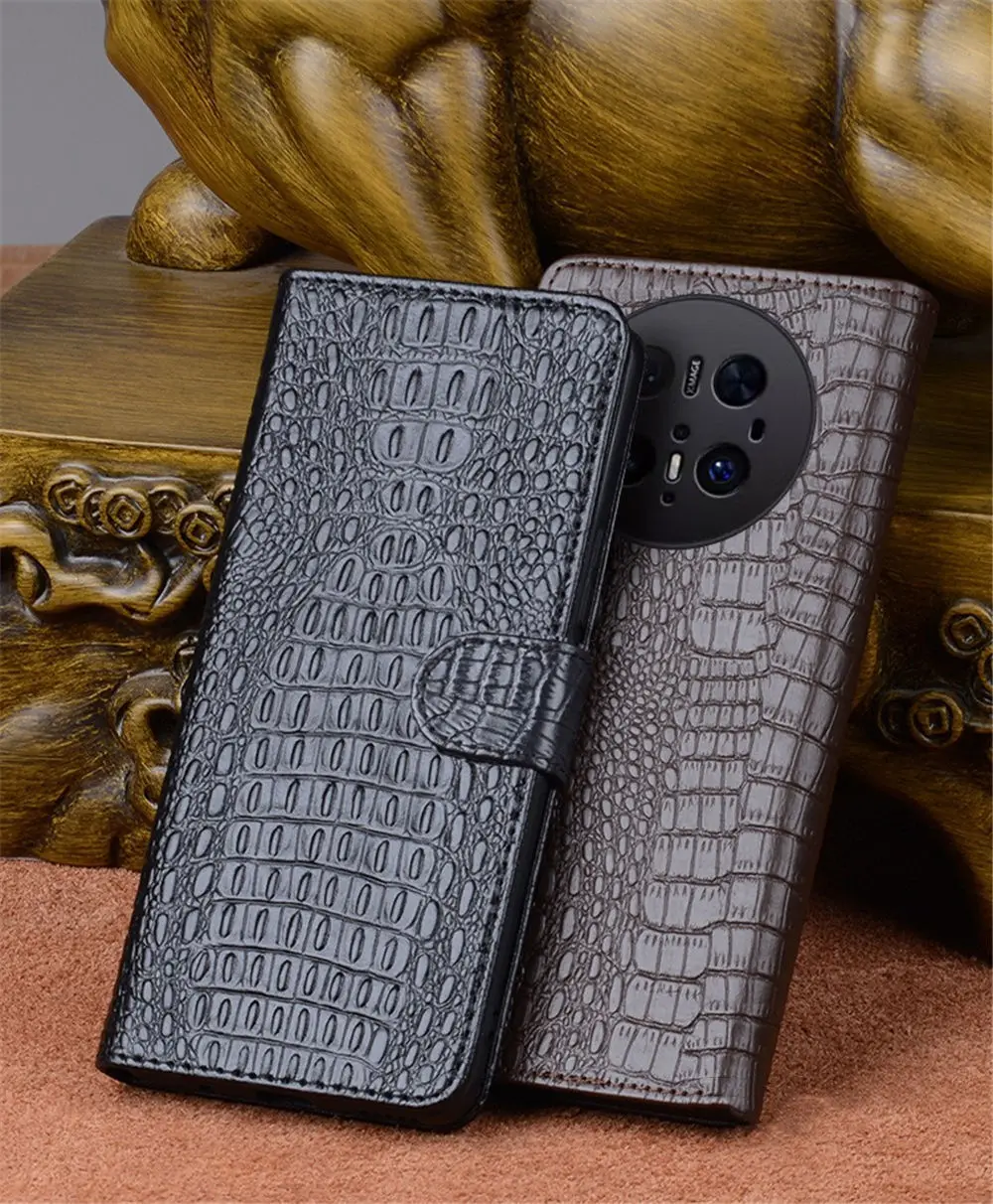 

Genuine Cowhide Leather Crocodile Flip Case For Huawei Mate70 RS/70 Pro/70 Card Slot Cover