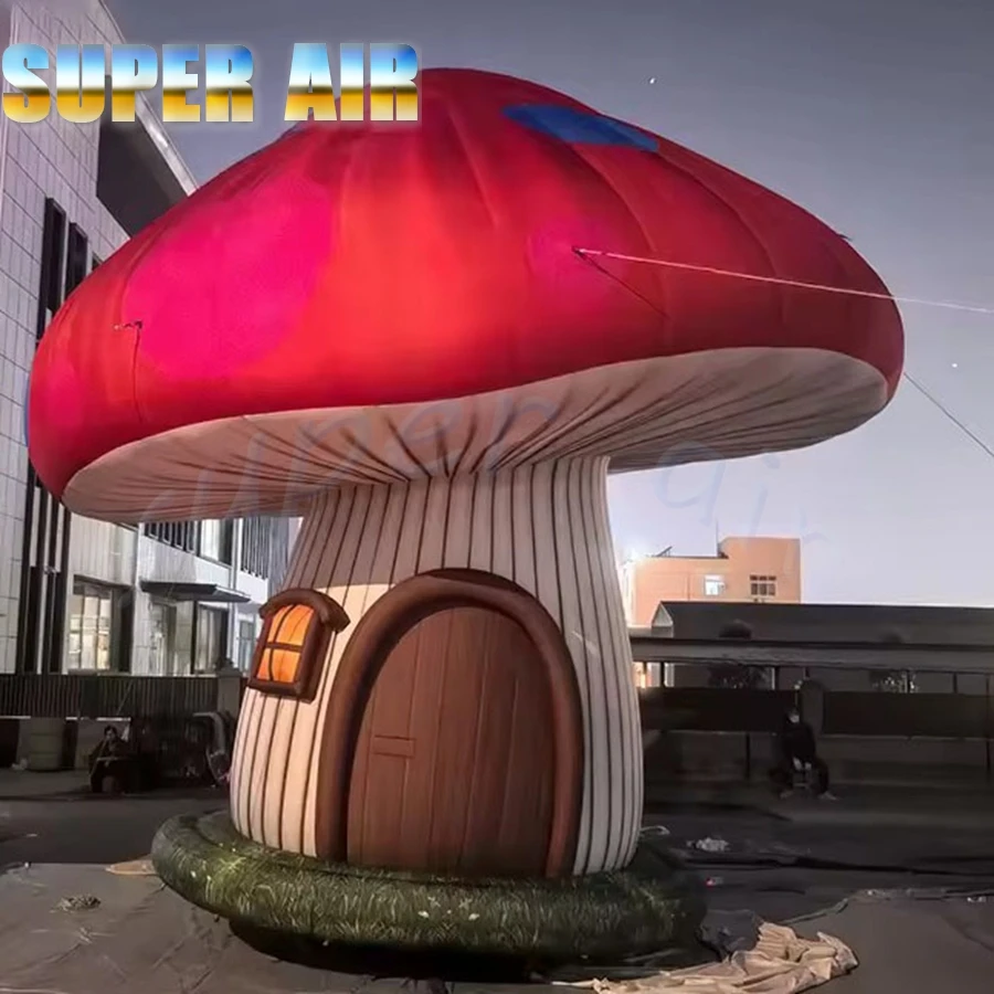 Giant LED Inflatable Mushroom House, Fairy Tale Themed Cabin Decoration, Ideal for Night Parties & Holiday Events