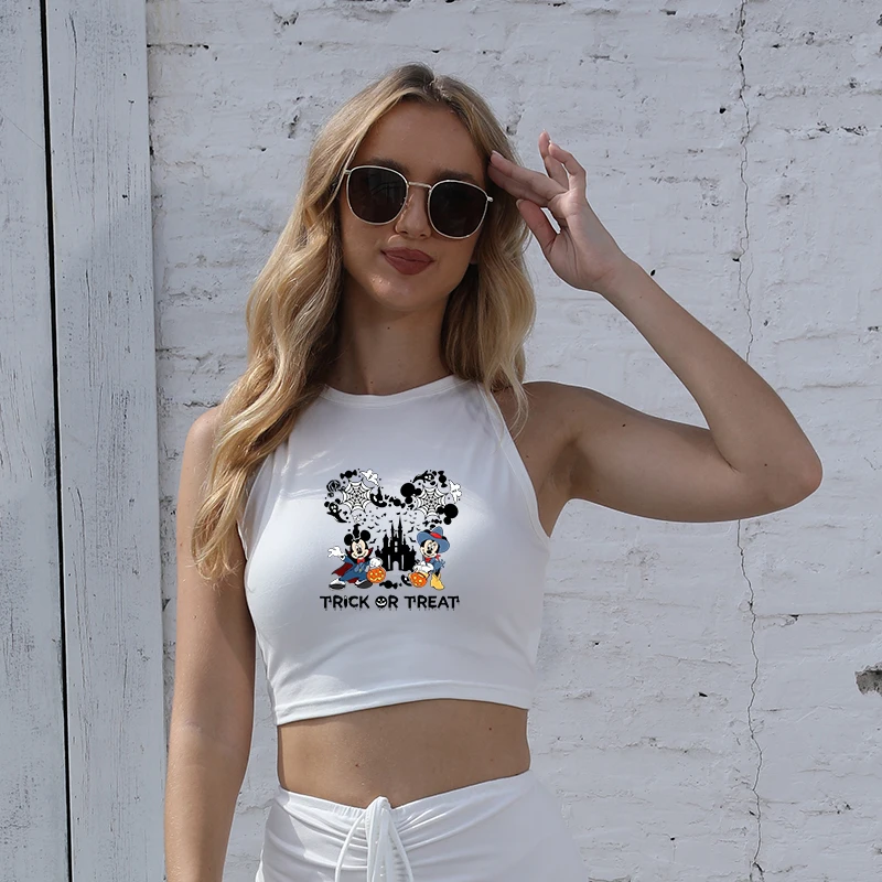 

Retro Mickey Inspired Crop Top Women Vintage Cartoon Print Sleeveless Beach Streetwear O Neck Vest Workout Sports Shirts