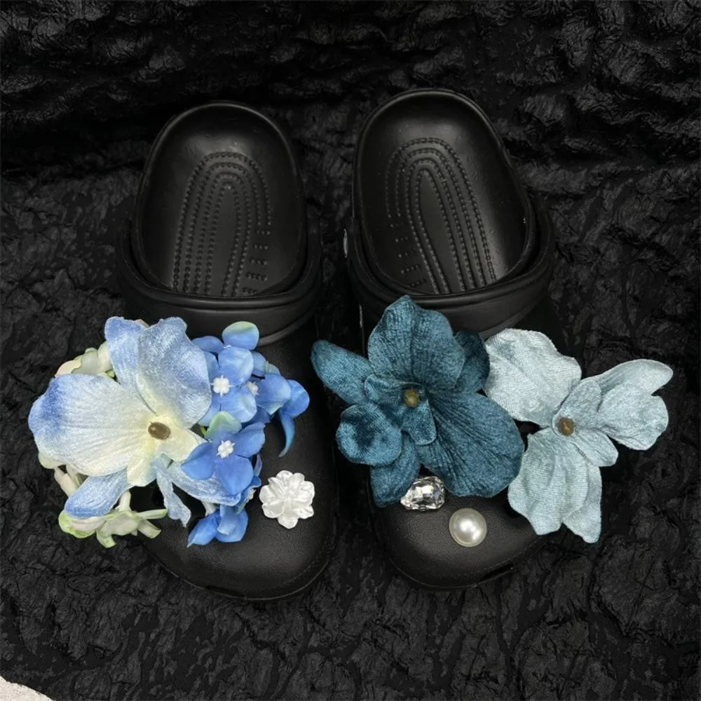 Popular Blue Orchid Series Shoe Flower DIY Detachable Butterfly Orchid Shoes Charms Sandals Decorations