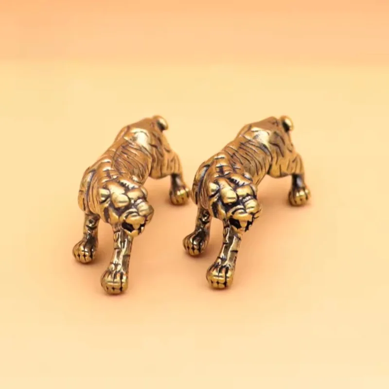 Mini Copper Tiger Figurines Vintage Brass Home Decor Mountain Ornaments for Desk