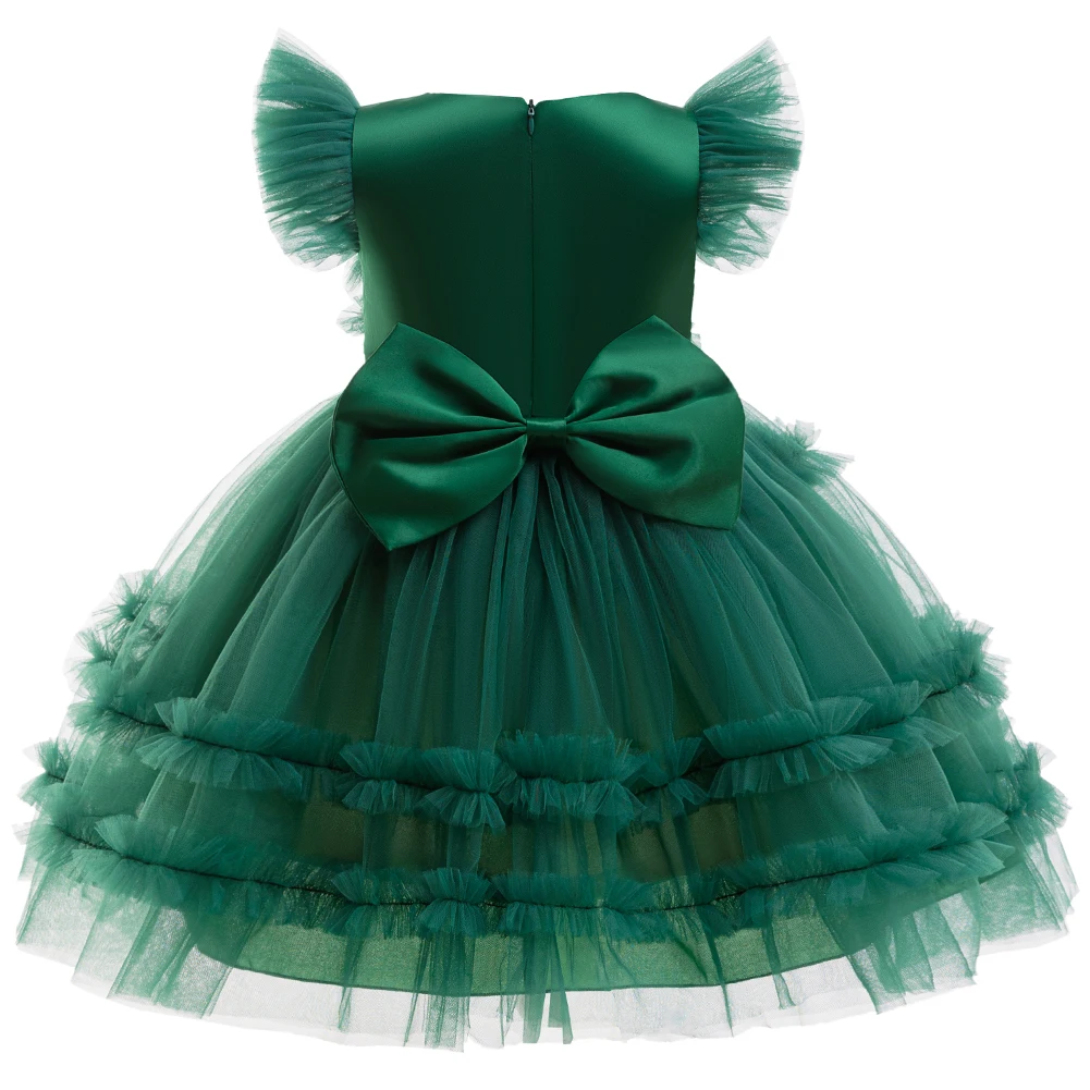Vestidos de fiesta de princesa para niñas, vestido de Navidad verde con volantes de flores para niños, bonito vestido de fiesta de Navidad para noche de boda y cumpleaños