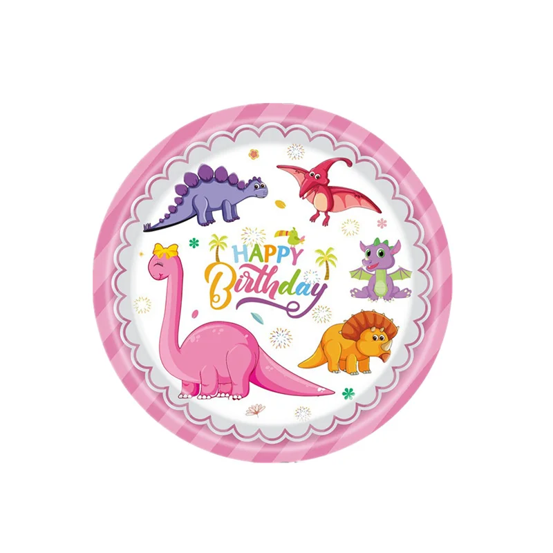 Pink Dinosaur Party Decorations Birthday Dinour Tableware Set Happy Birthday Party Decoration For Kids Boy Jungle Wild Party dec