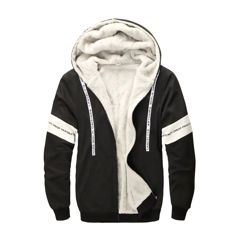 

New autumn and winter fashion trend printed thickened warm hooded sweatshirt men's loose comfortable sports large size jacket