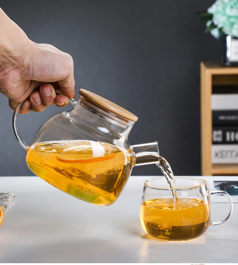 1L/1.8L Transparent Borosilicate Glass Teapot Heat Resistant Water Jug Large Capacity Water Kettle for Home Flower Tea Juice