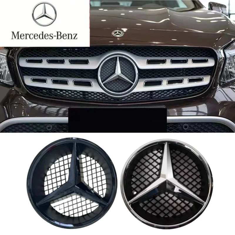 

Украшение с черной рамкой и серебряной рамкой для Mercedes Benz W204 2006-2012 B/V class 2005-10, автомобильная передняя решетка, эмблема звезды, логотип