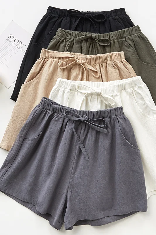 

Женские удобные шорты для вечеринок с высокой талией, эластичный пояс, свободный крой, карманный вид, отложный подол, мягкие летние социальные девушки