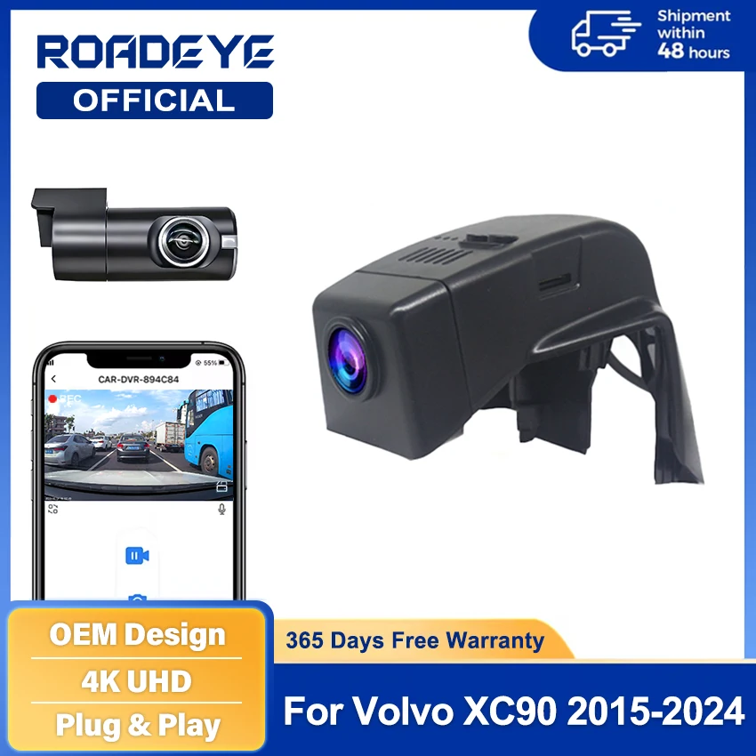 For Volvo XC90 2015-2020 2021 2022 2023 2024 Plug and Play Hidden Car DVR Dash Cam Driving Recorder Cameras,4K DashCam