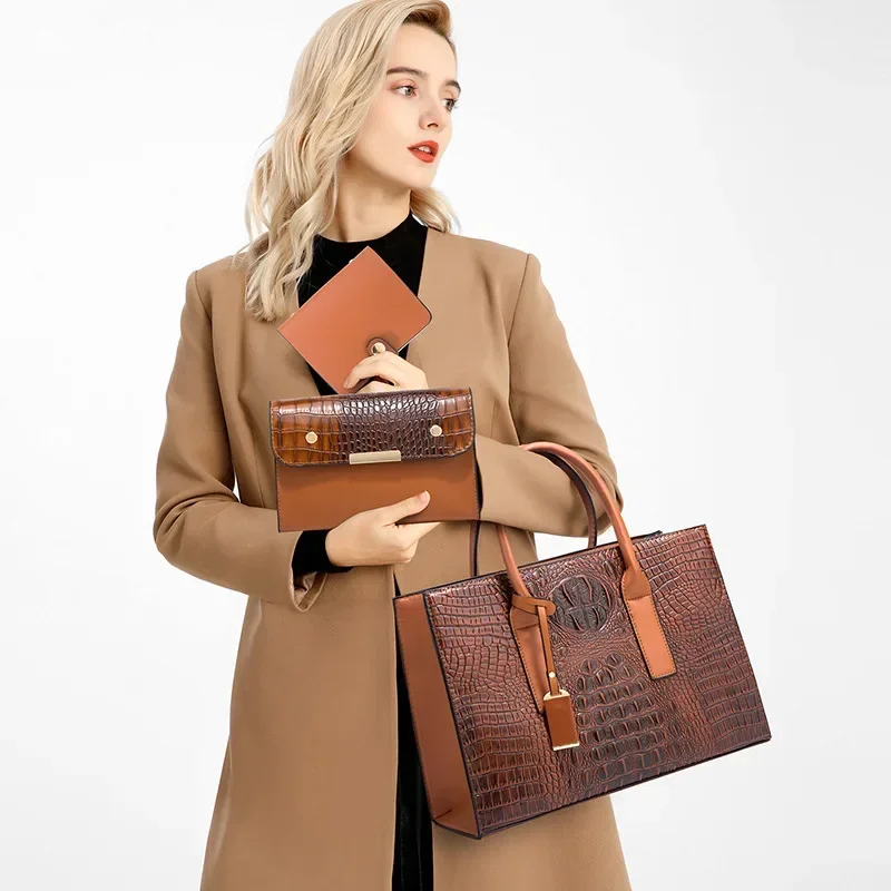 

New crocodile print handbag women's bag, trendy fashion shoulder bag, large capacity three-piece set of mother and son bag