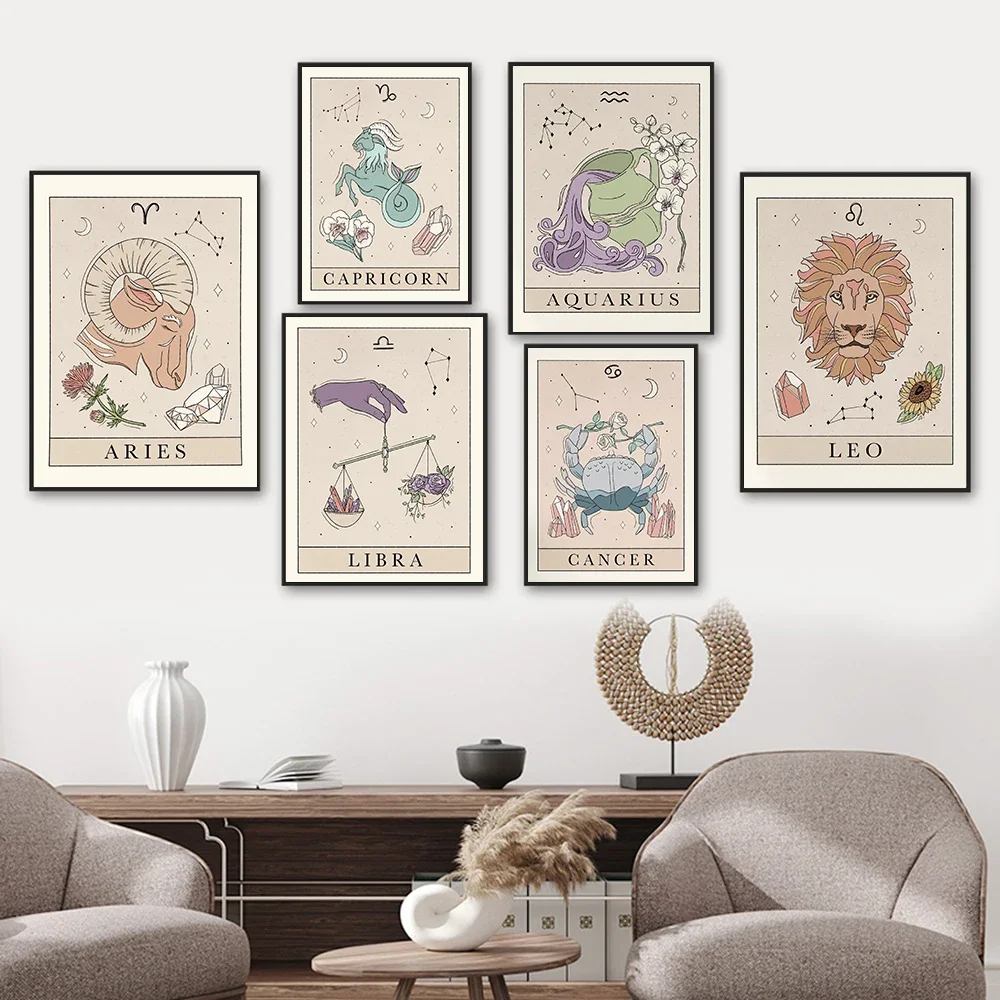 Bohemian Zodiac Art Prints Canvas Tarot Cards Inspired Astrology Virgo Cancer Libra Poster Pictures Bed Room Nordic Wall Decor.t